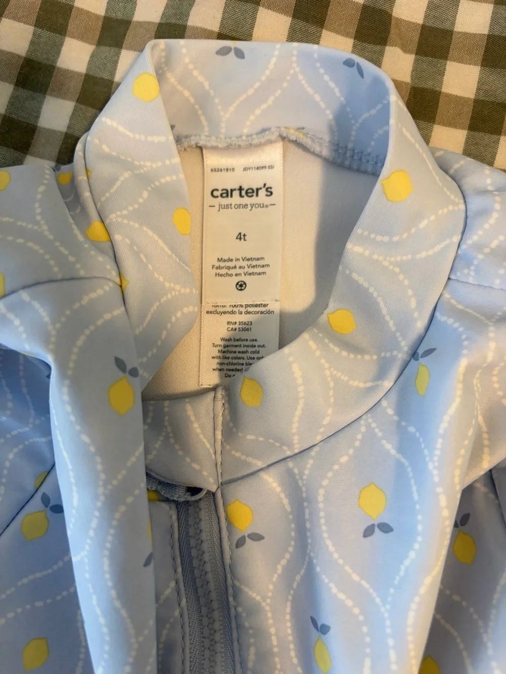 Carter's Light Blue Long-Sleeve One-Piece Swimsuit with Yellow Lemon Print